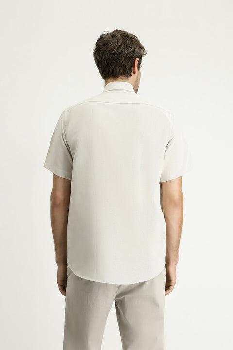 Koyu Bej Kısa Kol Regular Fit Desenli Pamuklu Kolay Ütülenebilir Düğmeli Yaka Gömlek