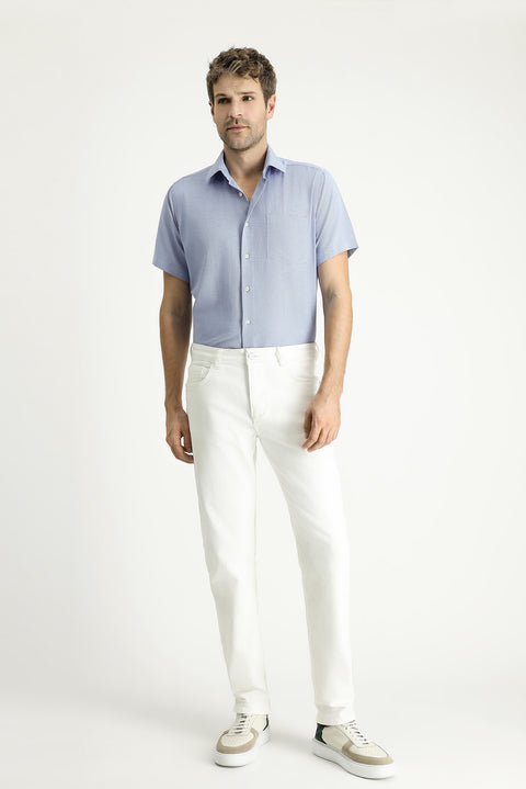 Koyu Mavi  Kısa Kol Regular Fit Desenli Pamuklu Kolay Ütülenebilir Gömlek