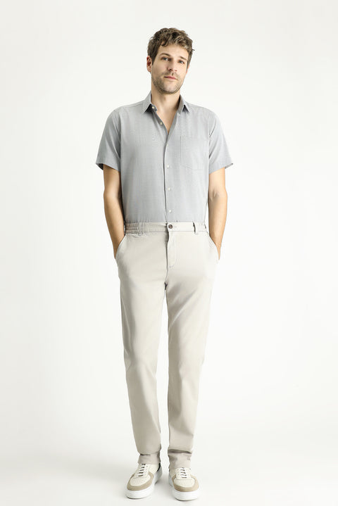 Orta Antrasit Kısa Kol Regular Fit Desenli Pamuklu Kolay Ütülenebilir Gömlek