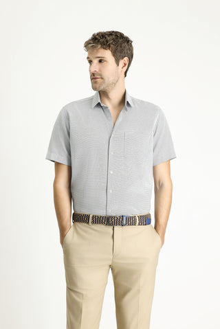  Aç?k Antrasit K?sa Kol Regular Fit Desenli Pamuklu Kolay Ütülenebilir Gömlek-Ki??l?