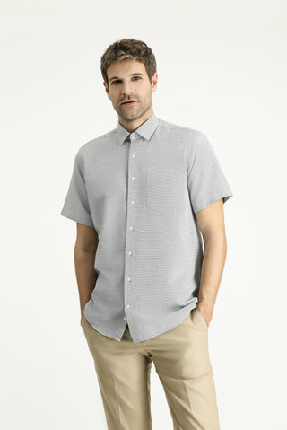  Aç?k Antrasit K?sa Kol Regular Fit Desenli Pamuklu Kolay Ütülenebilir Gömlek-Ki??l?