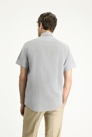  Aç?k Antrasit K?sa Kol Regular Fit Desenli Pamuklu Kolay Ütülenebilir Gömlek-Ki??l?