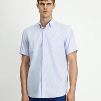 Açık Mavi Kısa Kol Regular Fit Non Iron Pamuklu Desenli Gömlek