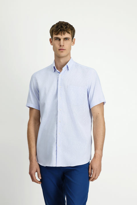 Açık Mavi Kısa Kol Regular Fit Non Iron Pamuklu Desenli Gömlek