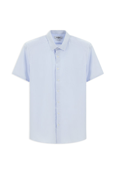 Açık Mavi Kısa Kol Regular Fit Non Iron Pamuklu Desenli Gömlek