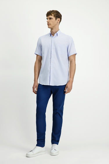  Açık Mavi Kısa Kol Regular Fit Non Iron Pamuklu Desenli Gömlek