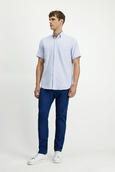 Açık Mavi Kısa Kol Regular Fit Non Iron Pamuklu Desenli Gömlek