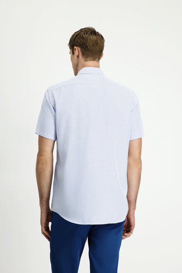  Açık Mavi Kısa Kol Regular Fit Non Iron Pamuklu Desenli Gömlek