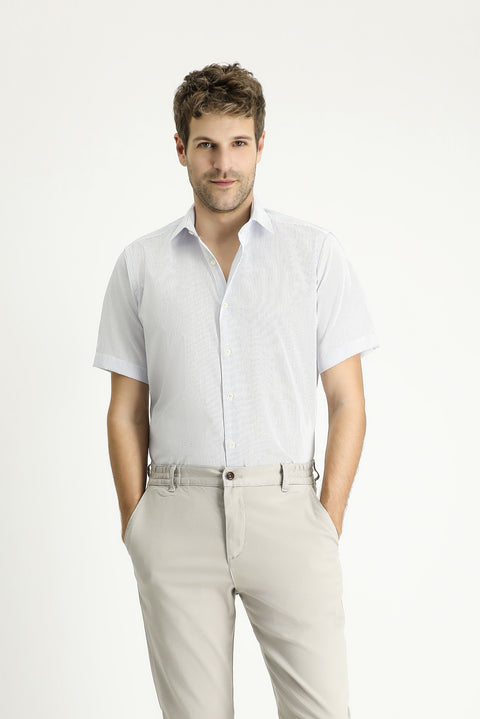 White Short Sleeve Regular Fit Patterned Cotton Easy-Iron Shirt