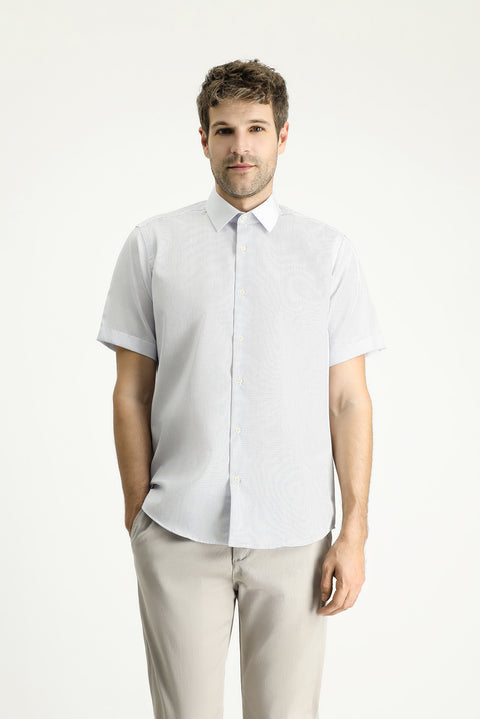 White Short Sleeve Regular Fit Patterned Cotton Easy-Iron Shirt