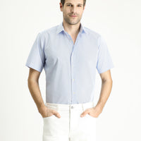Açık Mavi Kısa Kol Regular Fit Desenli Pamuklu Kolay Ütülenebilir Gömlek