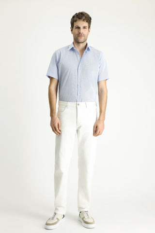  Açık Mavi Kısa Kol Regular Fit Desenli Pamuklu Kolay Ütülenebilir Gömlek