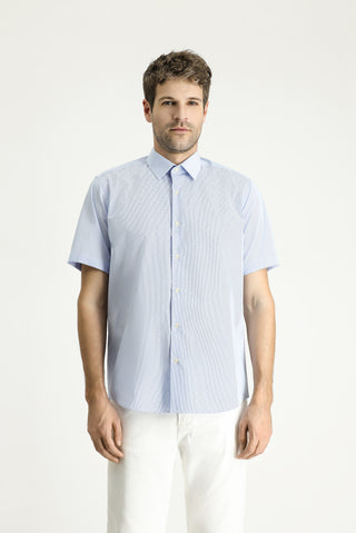  Açık Mavi Kısa Kol Regular Fit Desenli Pamuklu Kolay Ütülenebilir Gömlek