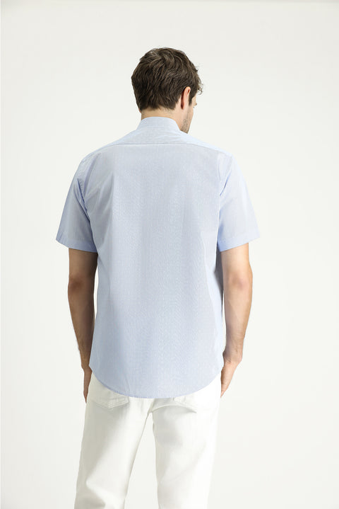 Açık Mavi Kısa Kol Regular Fit Desenli Pamuklu Kolay Ütülenebilir Gömlek