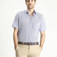 Koyu Mavi  Kısa Kol Regular Fit Desenli Pamuklu Kolay Ütülenebilir Gömlek