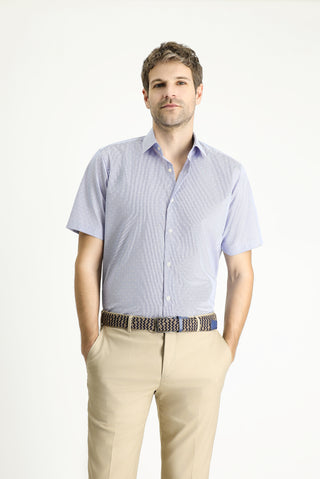  Koyu Mavi  Kısa Kol Regular Fit Desenli Pamuklu Kolay Ütülenebilir Gömlek