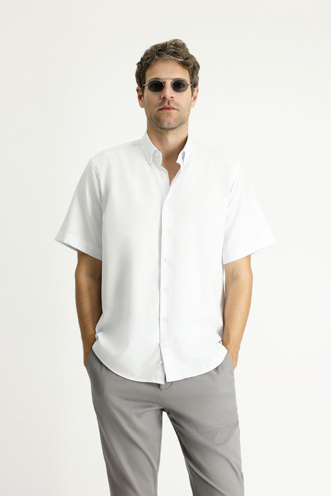 Uçuk Mavi Kısa Kol Regular Fit Çizgili Pamuklu Kolay Ütülenebilir Düğmeli Yaka Gömlek