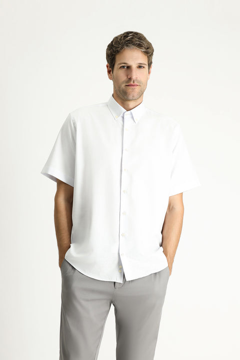 Uçuk Mavi Kısa Kol Regular Fit Çizgili Pamuklu Kolay Ütülenebilir Düğmeli Yaka Gömlek