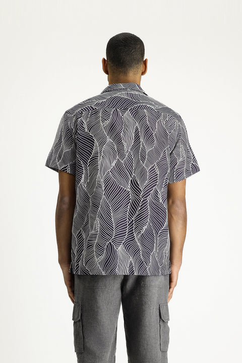 Orta Lacivert Kısa Kol Regular Fit Desenli Gömlek