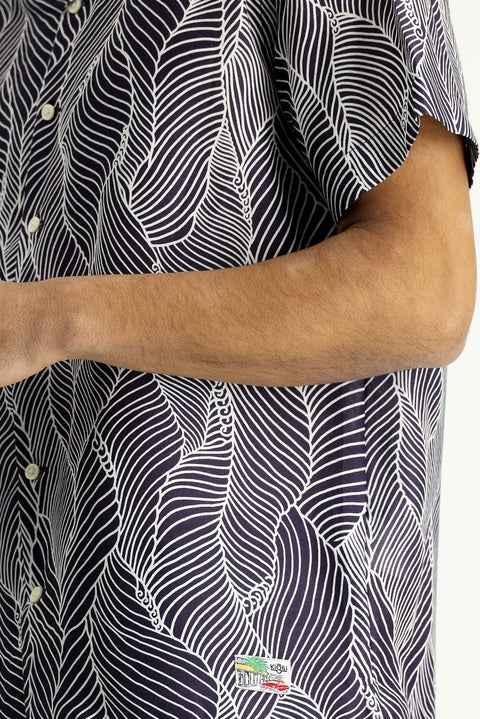 Orta Lacivert Kısa Kol Regular Fit Desenli Gömlek