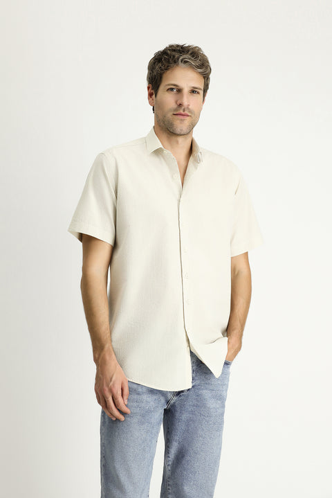 Taş Kısa Kol Regular Fit Desenli Gofre Pamuk Gömlek