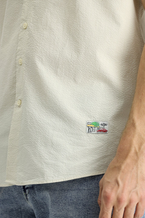 Taş Kısa Kol Regular Fit Desenli Gofre Pamuk Gömlek