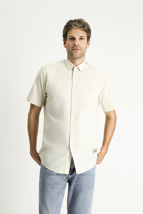 Taş Kısa Kol Regular Fit Desenli Gofre Pamuk Gömlek