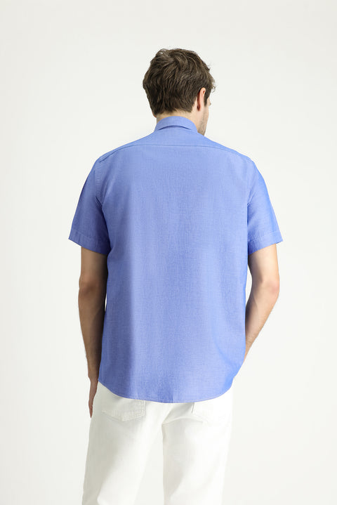 Koyu Mavi  Kısa Kol Regular Fit Desenli Pamuk Gömlek