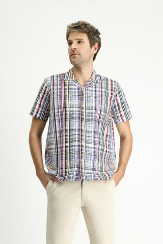  Koyu Yeşil Kısa Kol Regular Fıt Desenli Pamuk Gömlek