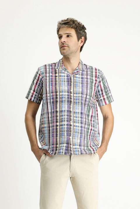 Koyu Yeşil Kısa Kol Regular Fıt Desenli Pamuk Gömlek