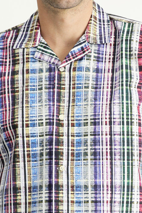 Koyu Yeşil Kısa Kol Regular Fıt Desenli Pamuk Gömlek