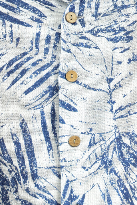 Orta Lacivert Kısa Kol Oversize Desenli Spor Pamuk Gömlek