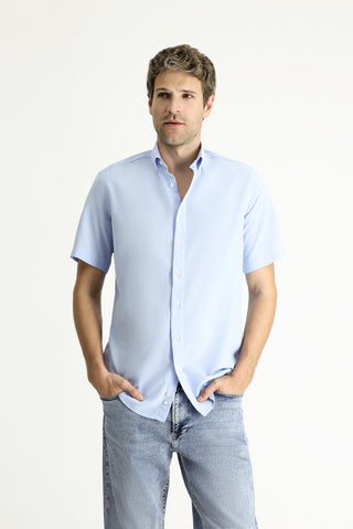  Açık Mavi Kısa Kol Regular Fit Spor Pamuk Düğmeli Yaka Gömlek