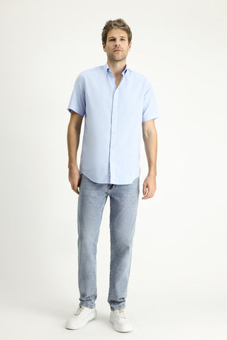  Açık Mavi Kısa Kol Regular Fit Spor Pamuk Düğmeli Yaka Gömlek