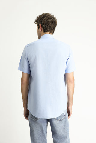  Açık Mavi Kısa Kol Regular Fit Spor Pamuk Düğmeli Yaka Gömlek