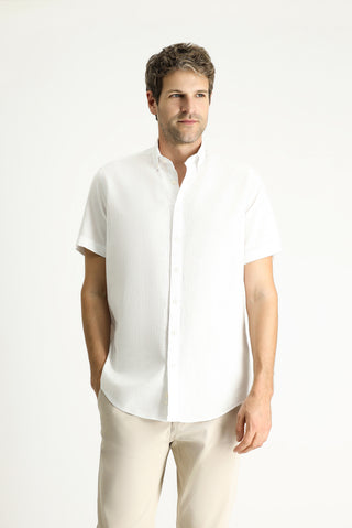  Beyaz Kısa Kol Regular Fit Spor Pamuk Düğmeli Yaka Gömlek