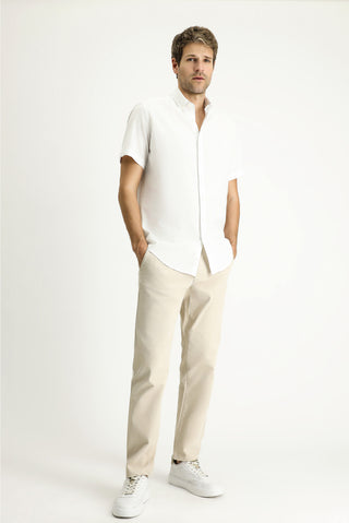  Beyaz Kısa Kol Regular Fit Spor Pamuk Düğmeli Yaka Gömlek