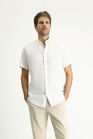  Beyaz Kısa Kol Regular Fit Spor Pamuk Düğmeli Yaka Gömlek