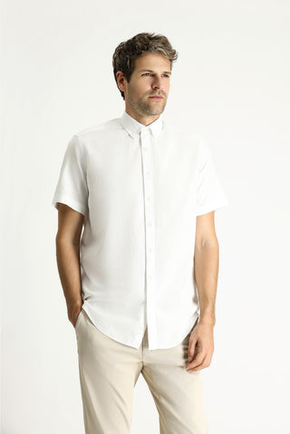  Beyaz Kısa Kol Regular Fit Spor Pamuk Düğmeli Yaka Gömlek