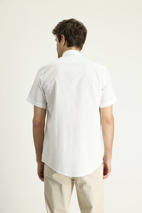 Beyaz Kısa Kol Regular Fit Spor Pamuk Düğmeli Yaka Gömlek