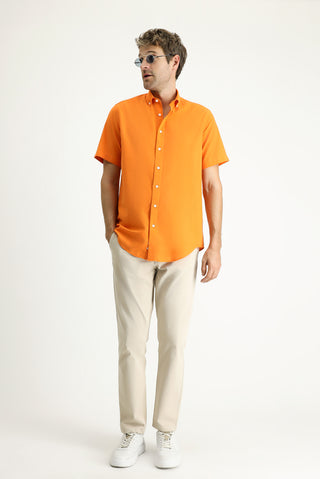  Orta Turuncu Kısa Kol Regular Fit Spor Pamuk Düğmeli Yaka Gömlek