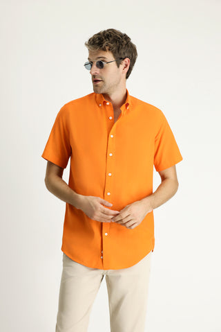  Orta Turuncu Kısa Kol Regular Fit Spor Pamuk Düğmeli Yaka Gömlek