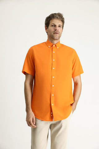  Orta Turuncu Kısa Kol Regular Fit Spor Pamuk Düğmeli Yaka Gömlek