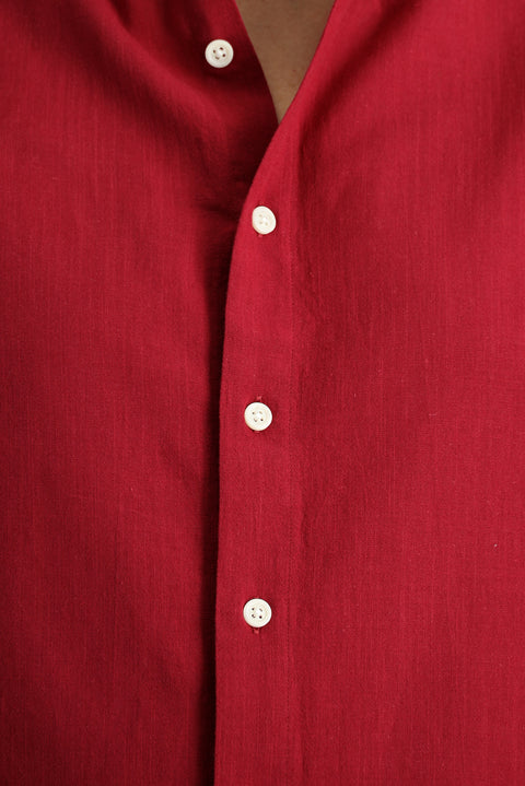 Koyu Kırmızı Kısa Kol Regular Fit Spor Pamuk Düğmeli Yaka Gömlek