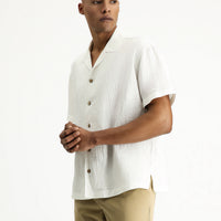 White Short-Sleeve Oversize Cotton Shirt