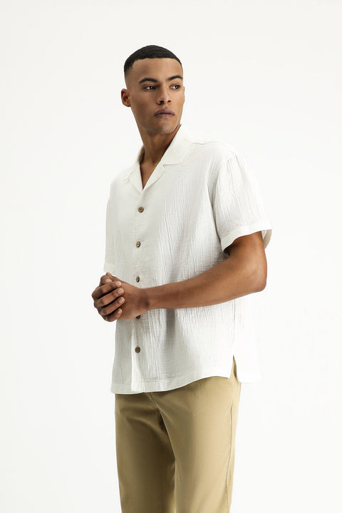 White Short-Sleeve Oversize Cotton Shirt