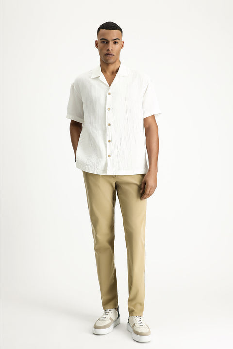 White Short-Sleeve Oversize Cotton Shirt
