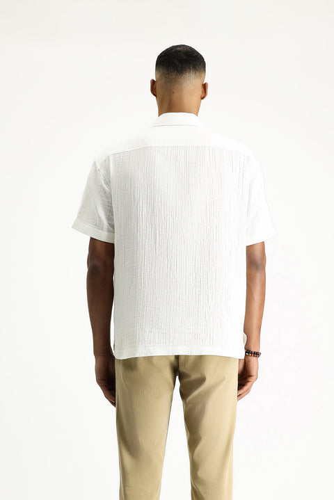 White Short-Sleeve Oversize Cotton Shirt