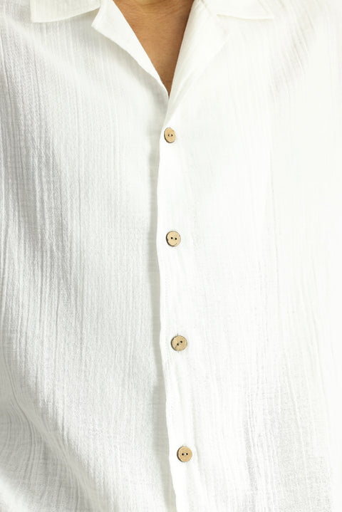 White Short-Sleeve Oversize Cotton Shirt