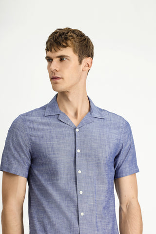  Orta Lacivert Kısa Kol Regular Fit Desenli Spor Pamuk Gömlek